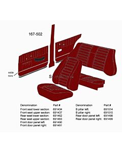 Bekleding Amazon 4 deurs B stijl rechts rood 1965 167+171+510+514