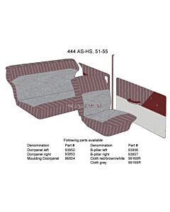 Bekleding PV444 stof rood/bruin/wit gestreept 140cm breed 1951-1955